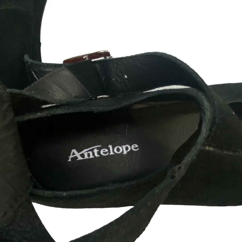 ANTELOPE Women Pia Suede Ankle Strap Platform Shoes‎ Sz 8.5 Black Mary Jane